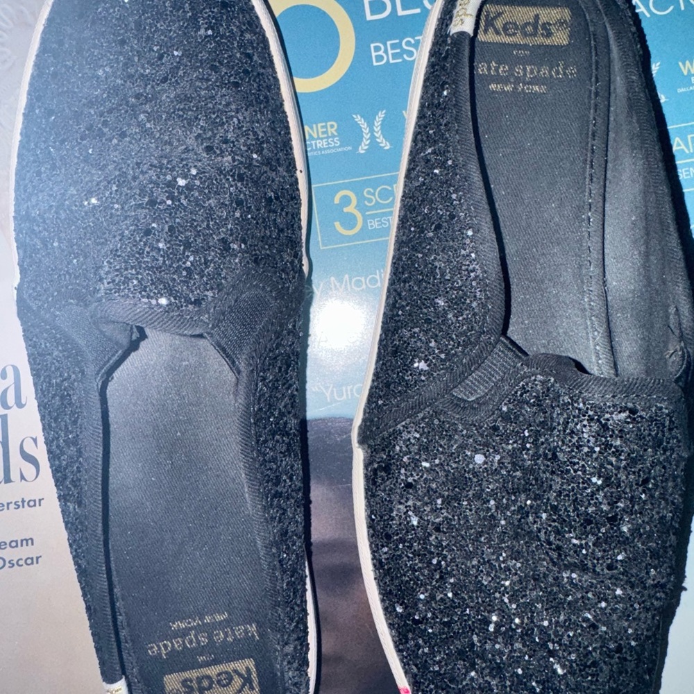 Keds x Kate Spade Black Glitter Athletic Shoes mules 8m pre owned no box good